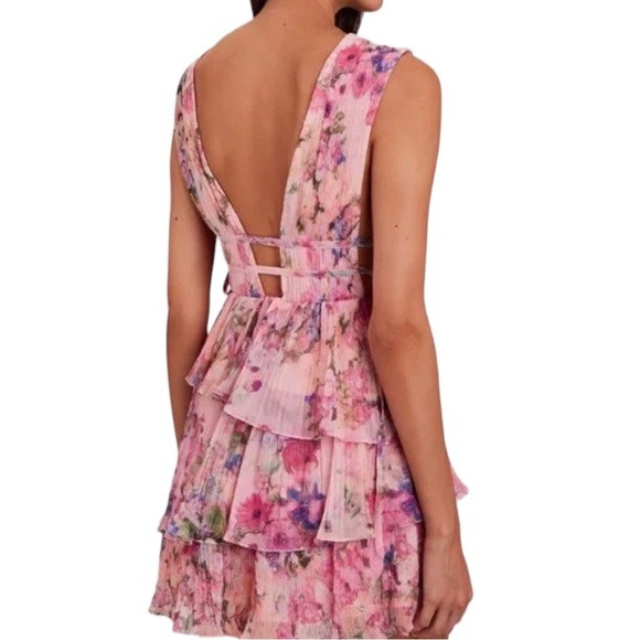 Rococo Sand x Free People Accordian Pleated Tiered Floral Side-Tie Chiffon New - Picture 2 of 14